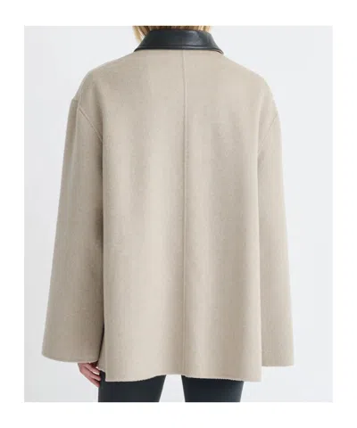 Nanushka Leather-collar Button-front Jacket In Neutral