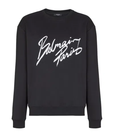 Balmain Paris Logo Intarsia Merino Wool Blend Sweater In Black