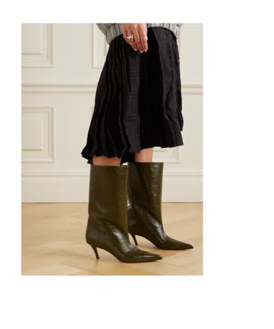 Amina Muaddi Crinkled-leather Boots In Brown