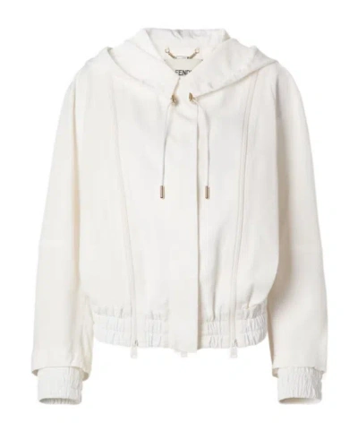 Fendi White Technical Viscose Bomber Jacket In White