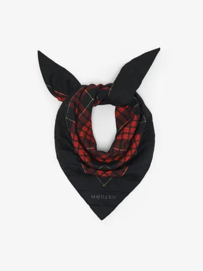 Alexander Mcqueen Tartan Check Quilted Silk Scarf In Animal Print