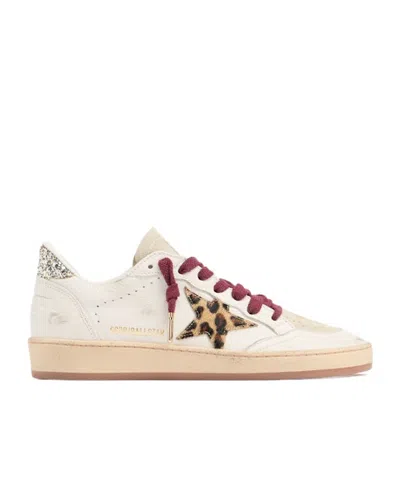 Golden Goose Ballstar White Low Top Sneakers With Glittered Star Patch On The Side And Glittered Heel With Logo L In Neutral
