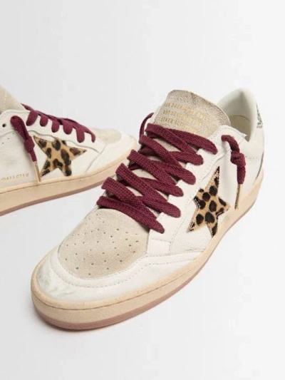 Golden Goose Ballstar White Low Top Sneakers With Glittered Star Patch On The Side And Glittered Heel With Logo L In Neutral