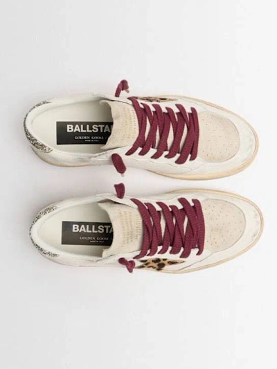 Golden Goose Ballstar White Low Top Sneakers With Glittered Star Patch On The Side And Glittered Heel With Logo L In Neutral