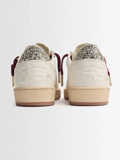Golden Goose Ballstar White Low Top Sneakers With Glittered Star Patch On The Side And Glittered Heel With Logo L In Neutral