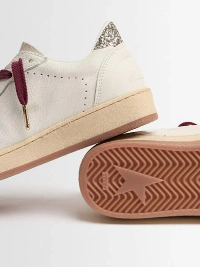 Golden Goose Ballstar White Low Top Sneakers With Glittered Star Patch On The Side And Glittered Heel With Logo L In Neutral