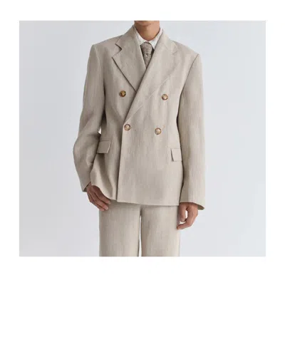 Séfr Donovan Linen Blazer Double Breasted Design In Brown