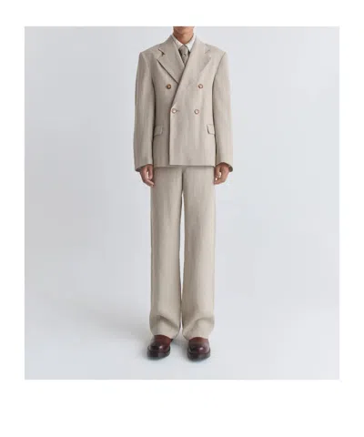Séfr Donovan Linen Blazer Double Breasted Design In Brown