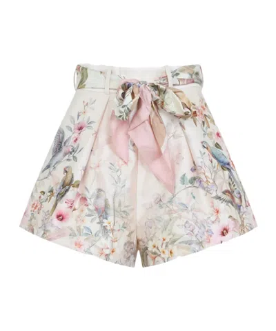 Zimmermann Rebellion Multicolor Shorts With Bow On The Front And All-over Floral Motif In Cotton And Silk Woman In Multi
