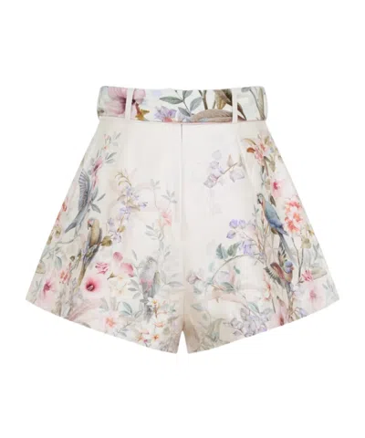 Zimmermann Rebellion Multicolor Shorts With Bow On The Front And All-over Floral Motif In Cotton And Silk Woman In Multi