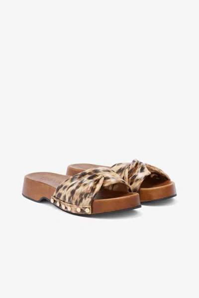 Ganni Twisted-detail Leopard-print Sandals In Animal Print