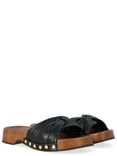 Ganni Tia Fairy Black Recycled Leather Polyurethane Polyester Wood Slides