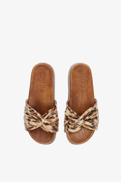 Ganni Twisted-detail Leopard-print Sandals In Animal Print