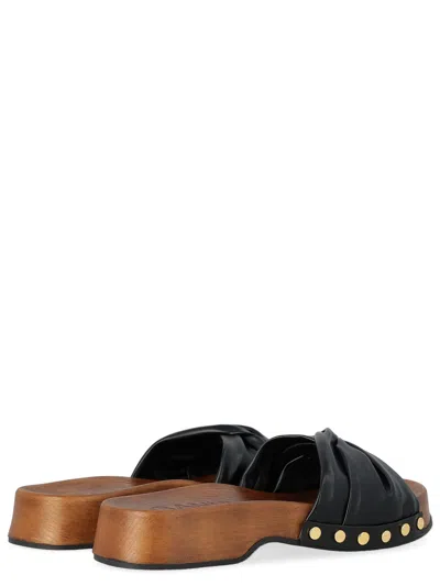 Ganni Tia Fairy Black Recycled Leather Polyurethane Polyester Wood Slides