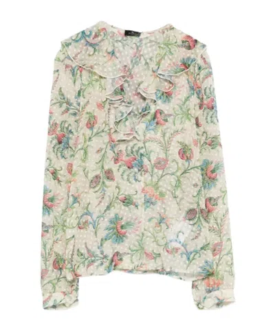 Etro Ruffled Floral Top In White