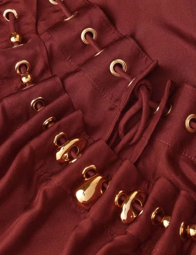 Zimmermann Blouse Aster With Ruffles And Beads In Burgundy