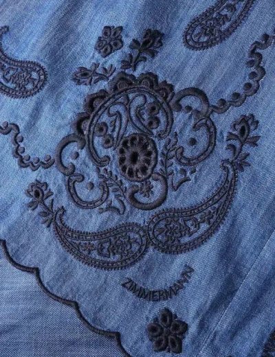 Zimmermann Womens Railway Blue Aster Embroidered Denim Midi Dress Xxs In Blue