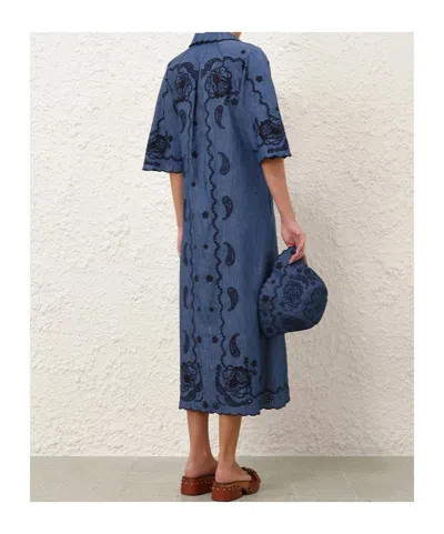 Zimmermann Womens Railway Blue Aster Embroidered Denim Midi Dress Xxs In Blue