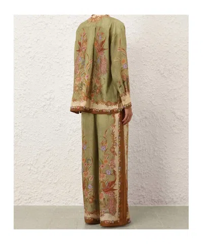 Zimmermann Womens Khaki Scarf Floral Indra Wide-leg Silk Trousers In Green