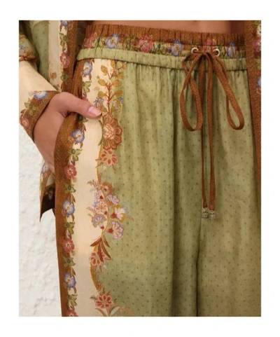 Zimmermann Womens Khaki Scarf Floral Indra Wide-leg Silk Trousers In Green