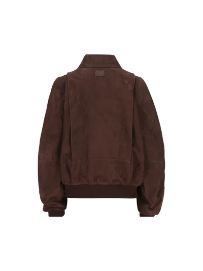 Loewe Suede Jacket Collared Design Front Pockets In Brown