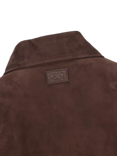 Loewe Suede Jacket Collared Design Front Pockets In Brown
