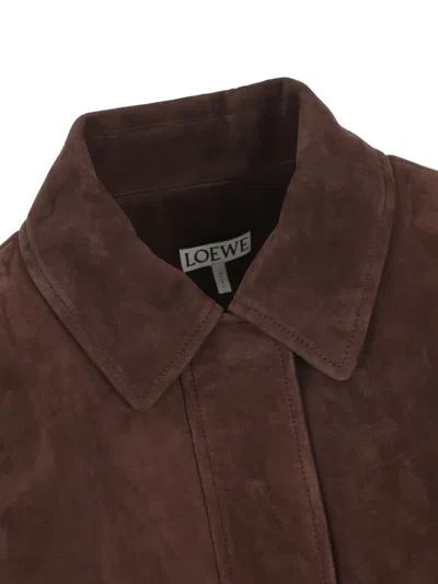 Loewe Suede Jacket Collared Design Front Pockets In Brown