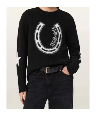Allsaints Kismet Intarsia Knitted Sweater In Black
