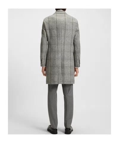 Hugo Boss Plain-check Coat In A Slim Fit In Gray