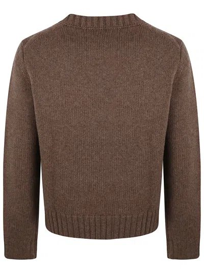 Studio Nicholson Knit Crew Neck Sweater Ribbed Cuffs Hem In Brown