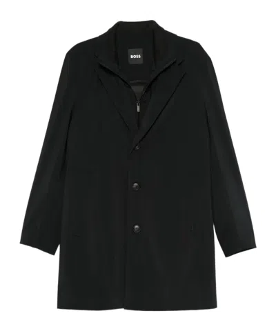 Hugo Boss Three-button Notched-lapels Coat In Black