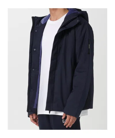 Ea7 Hooded Logo-patch Jacket In Blue