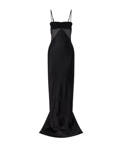 Rick Owens Panelled Satin Midi Slip Dress In Black