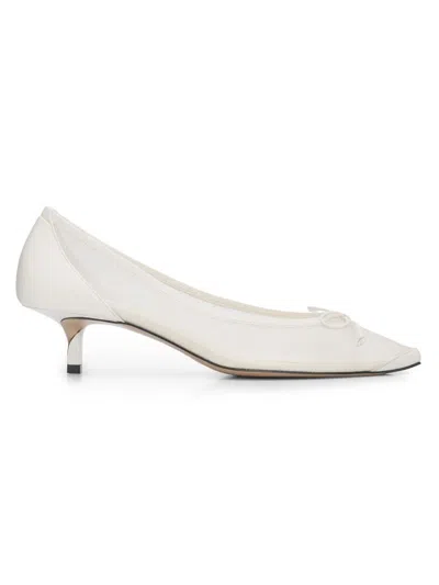 Jacquemus Tourni Bow-detailed Leather-trimmed Mesh Pumps In White