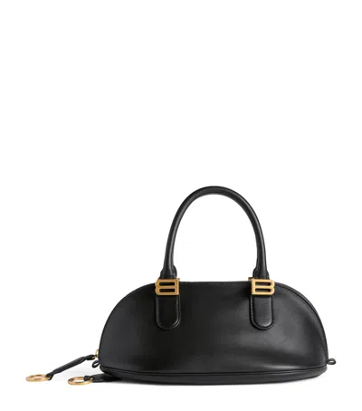 Balenciaga Mini Leather Bolero B Logo Zip Fastening Top Handle With Ring Detail In Black