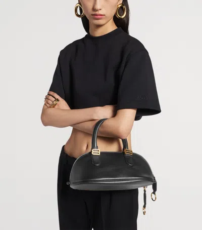 Balenciaga Mini Leather Bolero B Logo Zip Fastening Top Handle With Ring Detail In Black