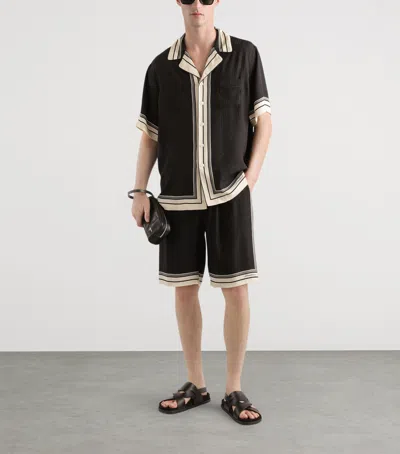 Dolce & Gabbana Men Hawaii Shirt With Logo And Striped Print In Black
