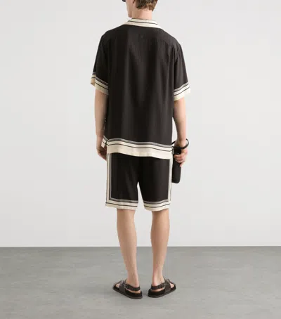 Dolce & Gabbana Men Hawaii Shirt With Logo And Striped Print In Black