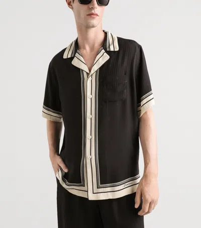 Dolce & Gabbana Men Hawaii Shirt With Logo And Striped Print In Black