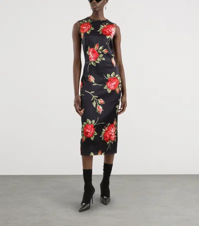 Dolce & Gabbana Women Black Dress With All-over Floral Print In Silk Woman In Black