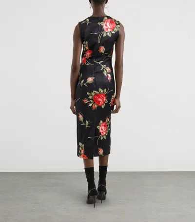 Dolce & Gabbana Women Black Dress With All-over Floral Print In Silk Woman In Black