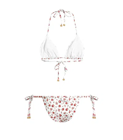 Dolce & Gabbana Small Rose-print Triangle Bikini In White