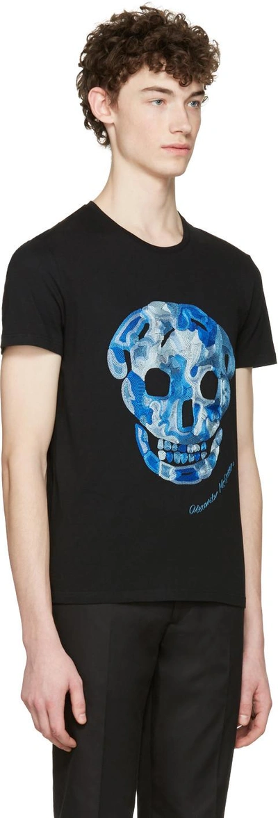 Shop Alexander Mcqueen Black Embroidered Skull T-shirt