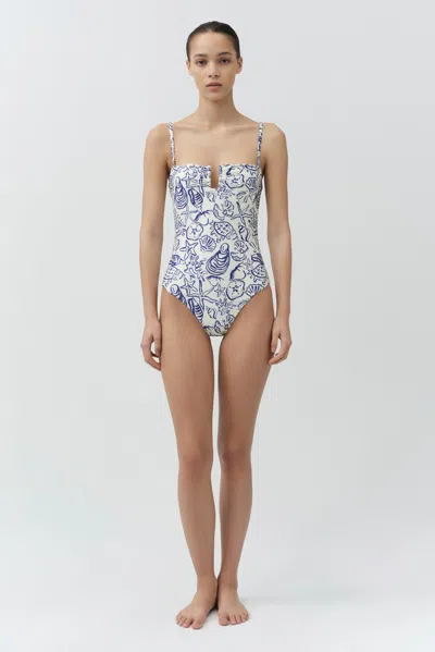 Simkhai Womens Blueberry Multi Ottilie Strapless Swimsuit In Blue