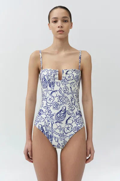 Simkhai Womens Blueberry Multi Ottilie Strapless Swimsuit In Blue