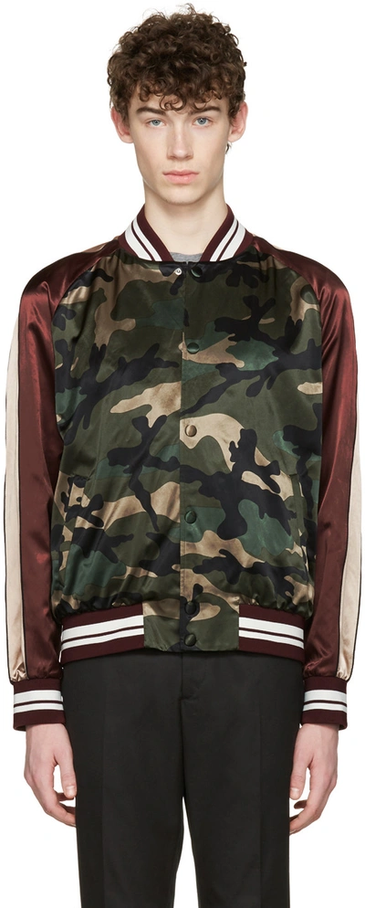 Valentino Camouflage-print Satin Bomber Jacket