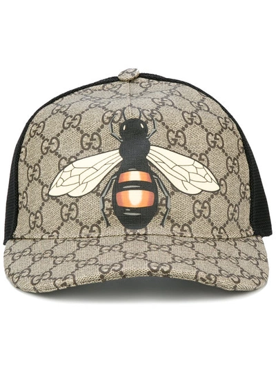 Gucci Bee Print Gg Supreme Baseball Hat In Beige