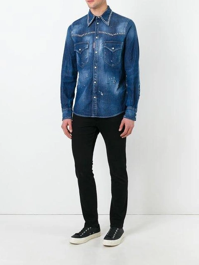 Shop Dsquared2 - Studded Distressed Western Shirt