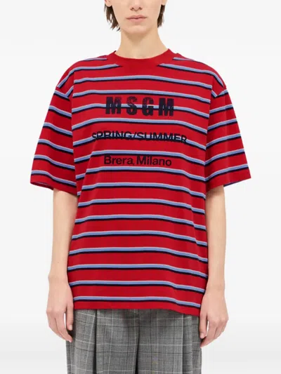 Msgm Striped T-shirt In Red