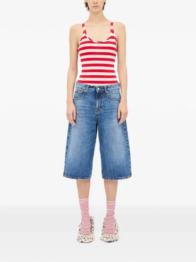 Msgm Pocket Denim Short In Blue